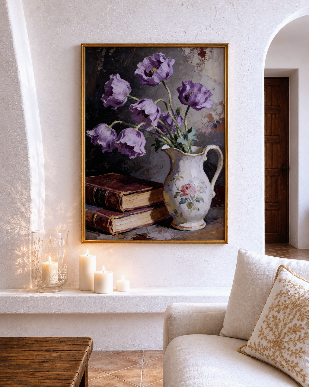Anemones and Old Books – vintage-inspired fine art print by Maison Vintage, museum-quality wall art