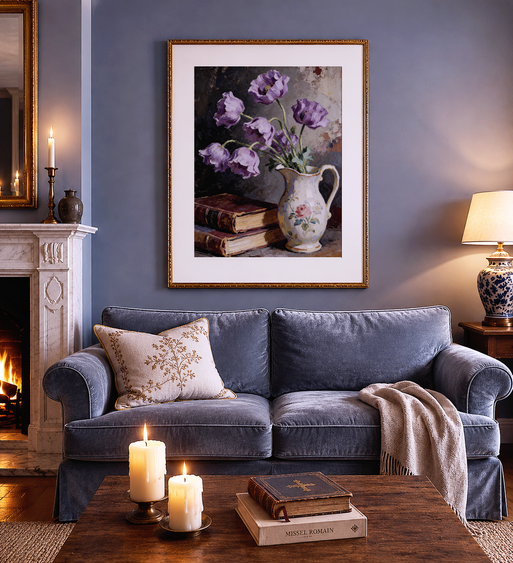 Anemones and Old Books – vintage-inspired fine art print by Maison Vintage, museum-quality wall art