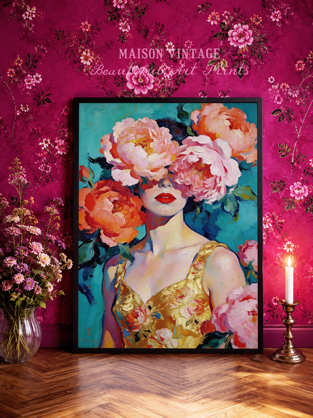 Behind the Peonies – vintage-inspired fine art print by Maison Vintage, museum-quality wall art