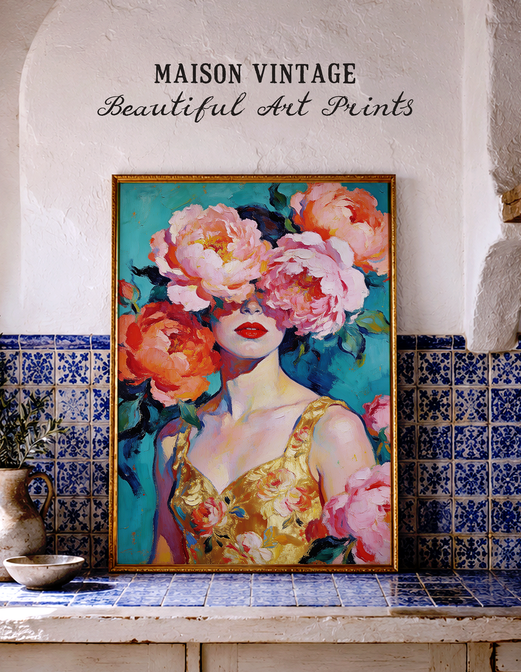 Behind the Peonies – vintage-inspired fine art print by Maison Vintage, museum-quality wall art