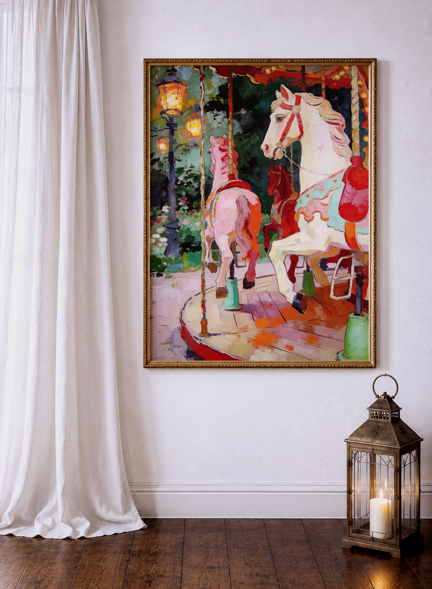 Carousel at Dusk – vintage-inspired fine art print by Maison Vintage, museum-quality wall art