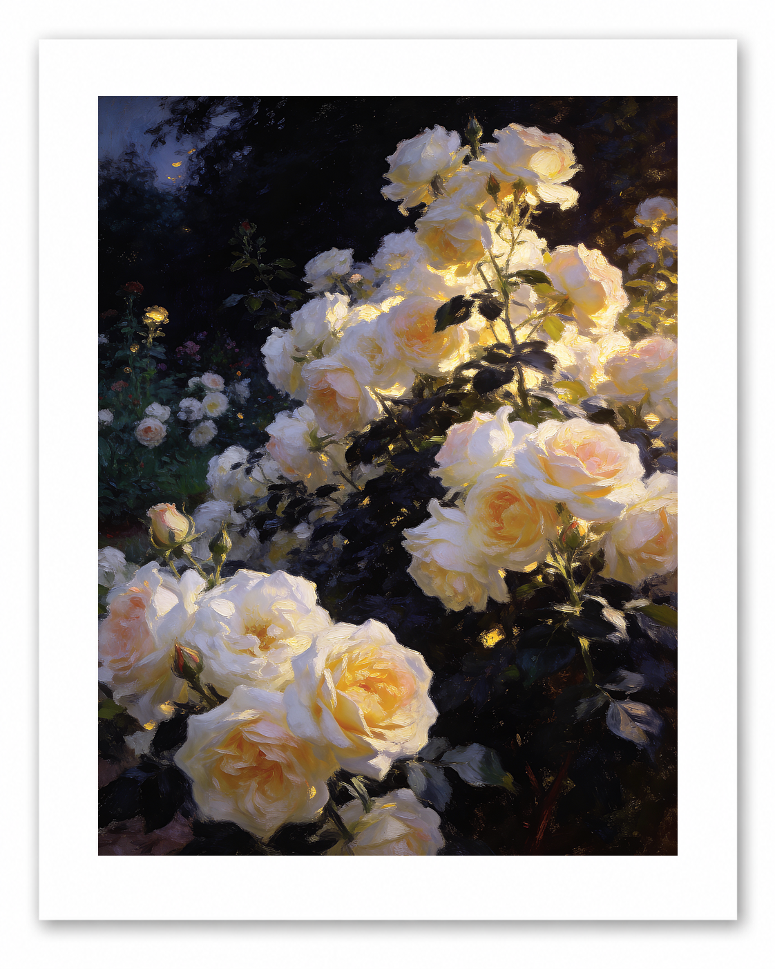 Golden Roses at Nightfall – vintage-inspired fine art print by Maison Vintage, museum-quality wall art
