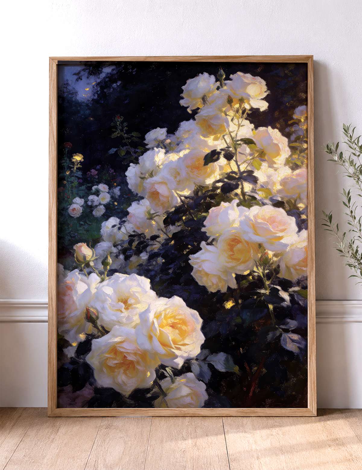 Golden Roses at Nightfall – vintage-inspired fine art print by Maison Vintage, museum-quality wall art