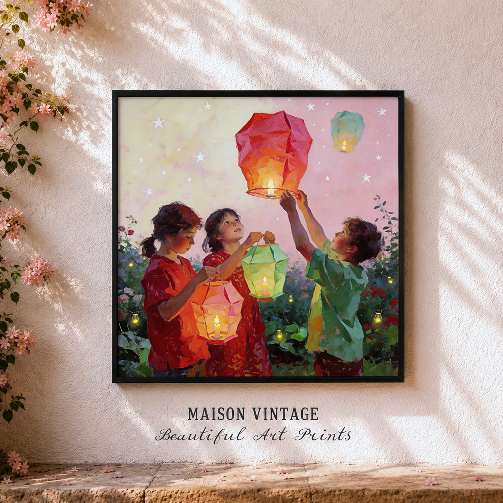 Lantern Wishes – vintage-inspired fine art print by Maison Vintage, museum-quality wall art