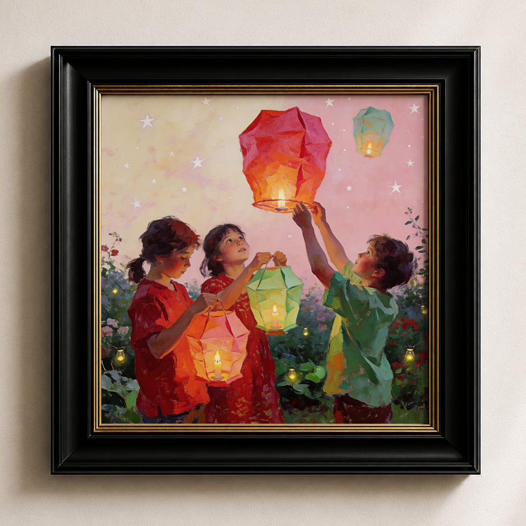 Lantern Wishes – vintage-inspired fine art print by Maison Vintage, museum-quality wall art