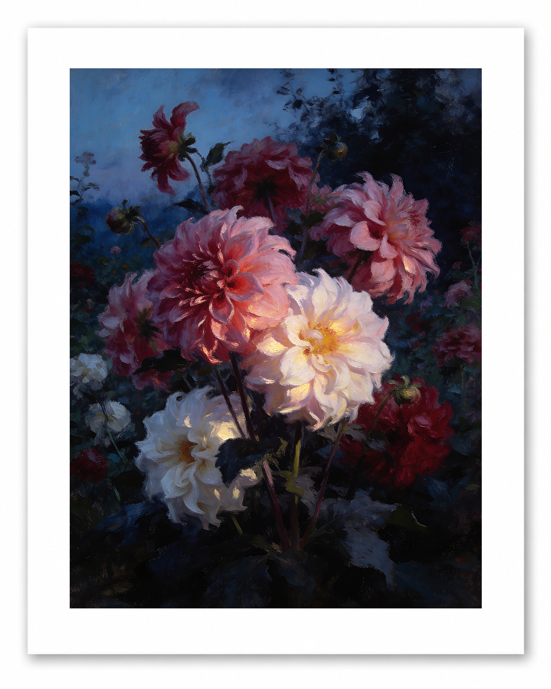 Nocturne for Dahlias – vintage-inspired fine art print by Maison Vintage, museum-quality wall art