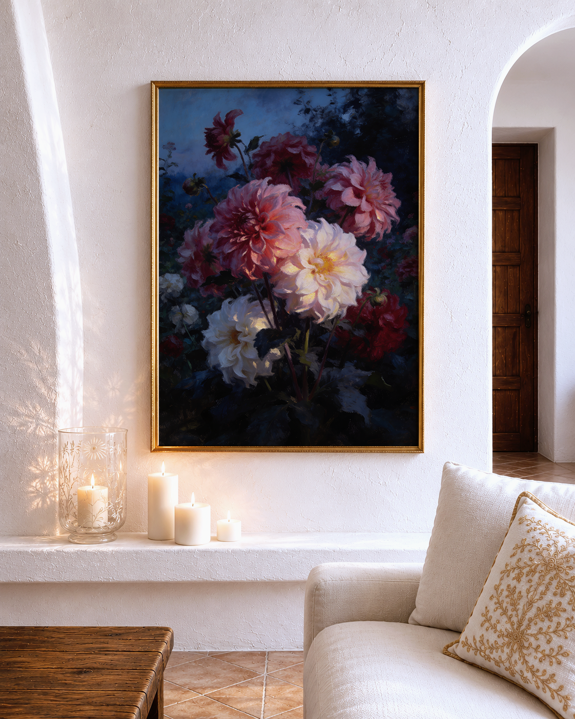 Nocturne for Dahlias – vintage-inspired fine art print by Maison Vintage, museum-quality wall art