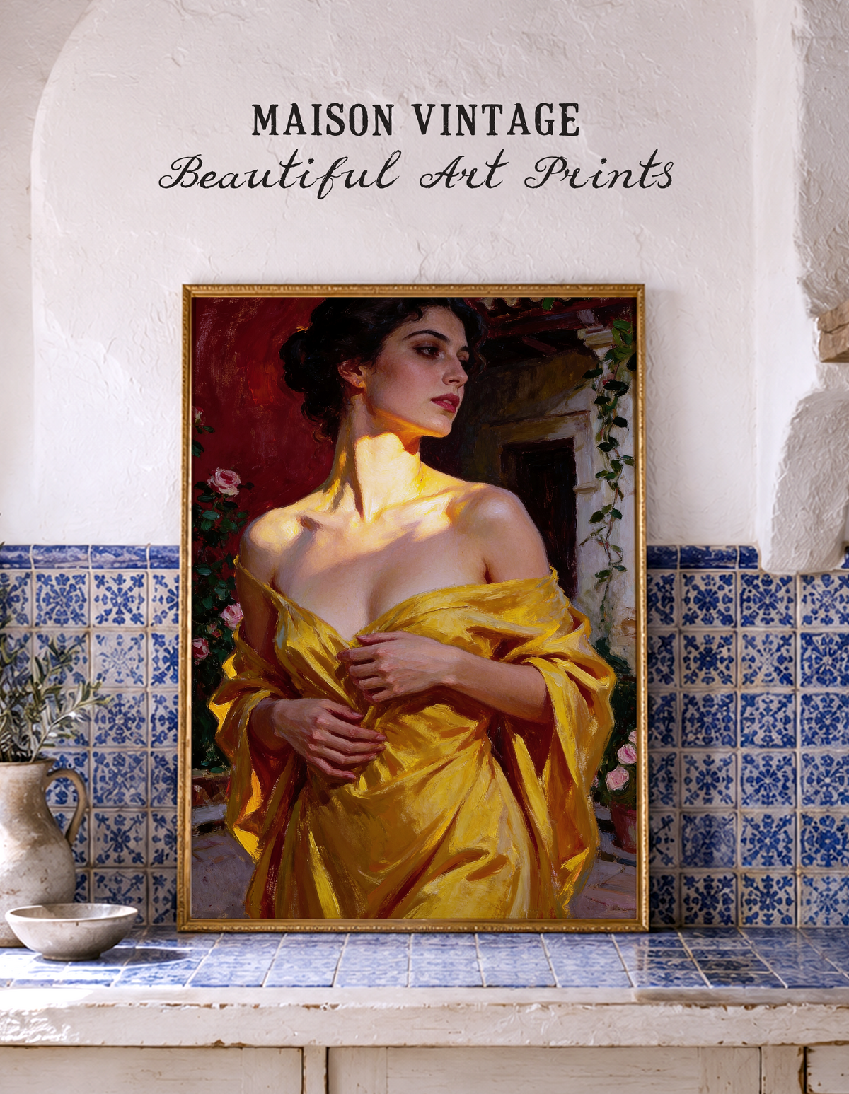 Portrait in Golden Light – vintage-inspired fine art print by Maison Vintage, museum-quality wall art