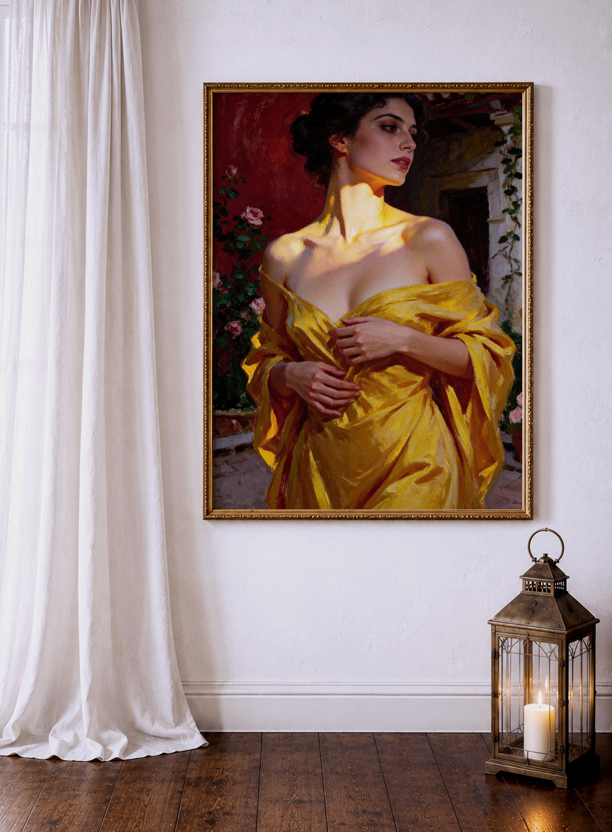 Portrait in Golden Light – vintage-inspired fine art print by Maison Vintage, museum-quality wall art