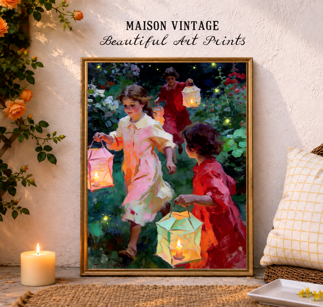 The Lantern Walk – vintage-inspired fine art print by Maison Vintage, museum-quality wall art
