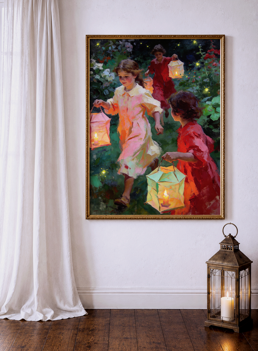 The Lantern Walk – vintage-inspired fine art print by Maison Vintage, museum-quality wall art