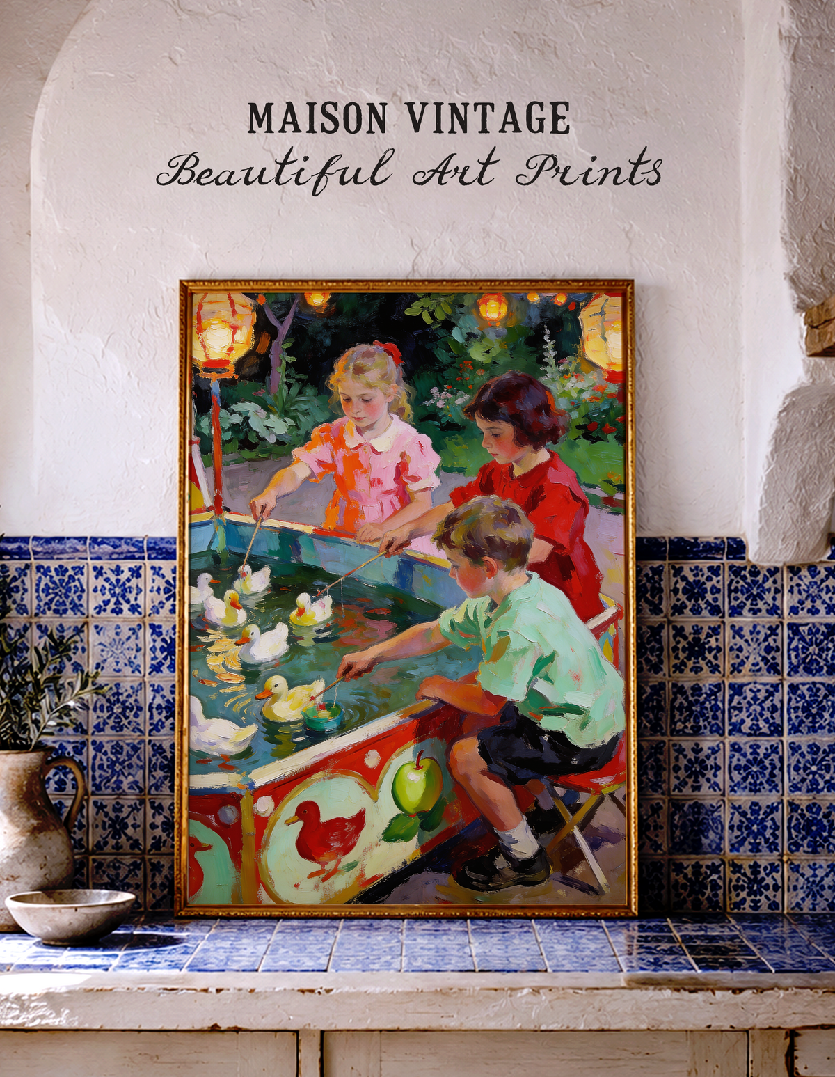 The Duck Pond Game – vintage-inspired fine art print by Maison Vintage, museum-quality wall art