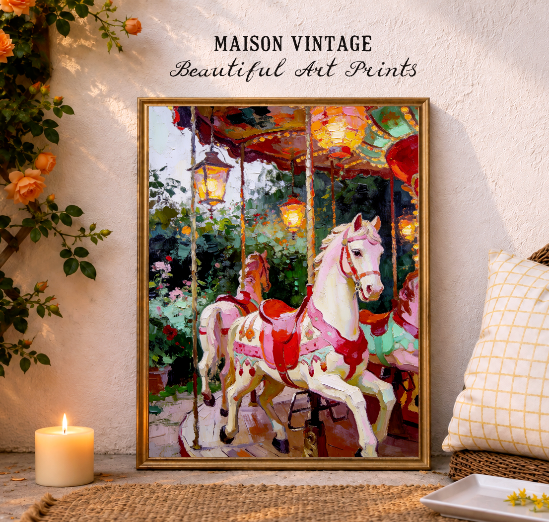 The Enchanted Carousel – vintage-inspired fine art print by Maison Vintage, museum-quality wall art