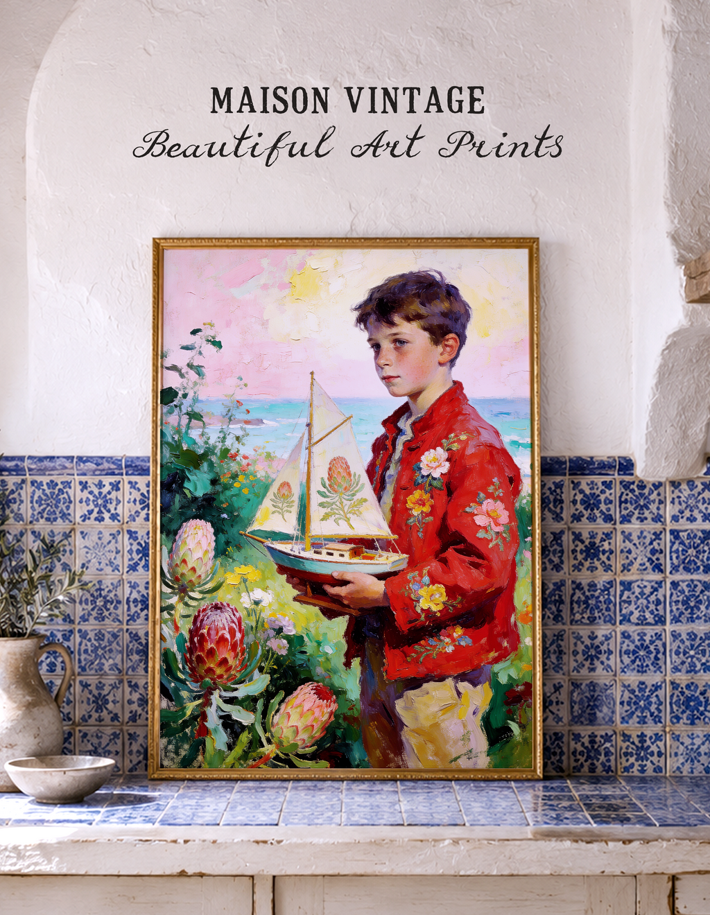 The Flower Sailboat – vintage-inspired fine art print by Maison Vintage, museum-quality wall art