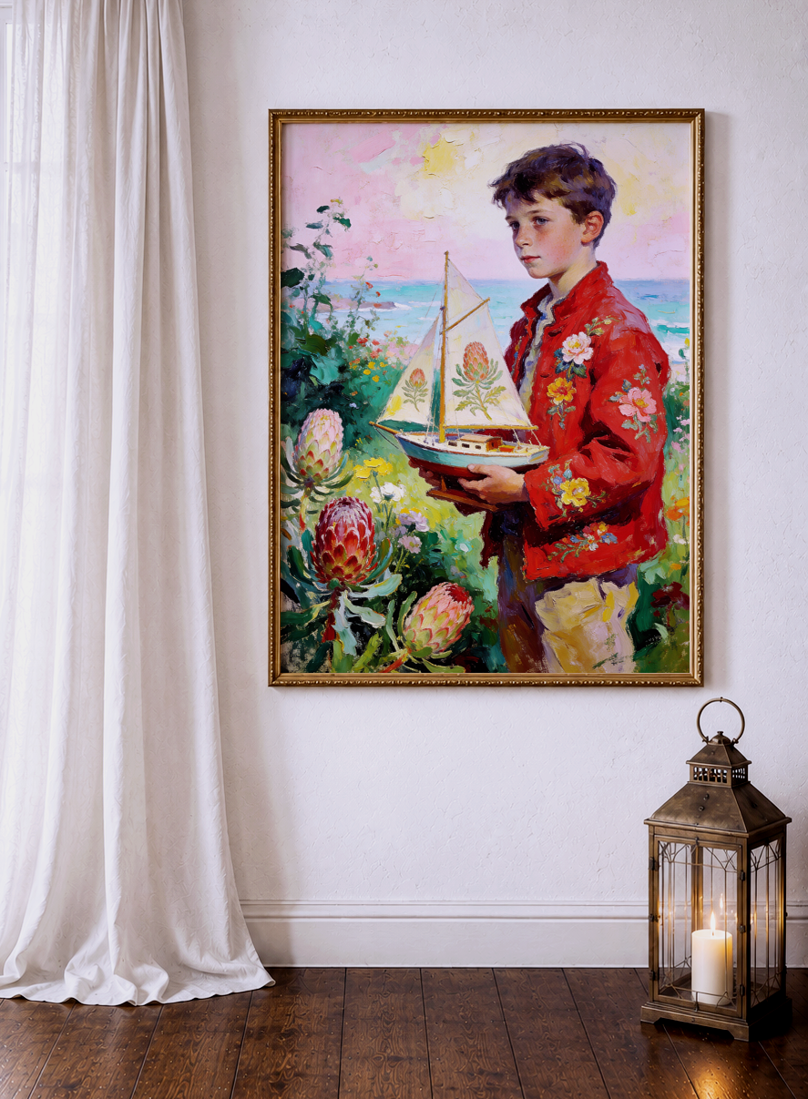 The Flower Sailboat – vintage-inspired fine art print by Maison Vintage, museum-quality wall art