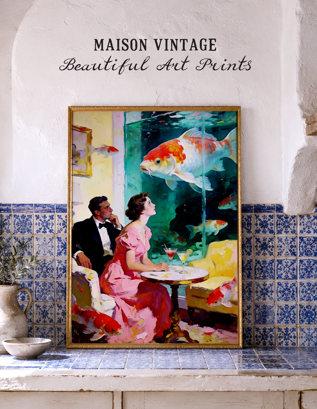 The Koi Lounge – vintage-inspired fine art print by Maison Vintage, museum-quality wall art