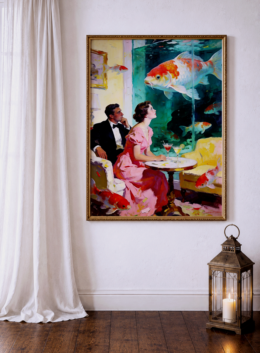 The Koi Lounge – vintage-inspired fine art print by Maison Vintage, museum-quality wall art