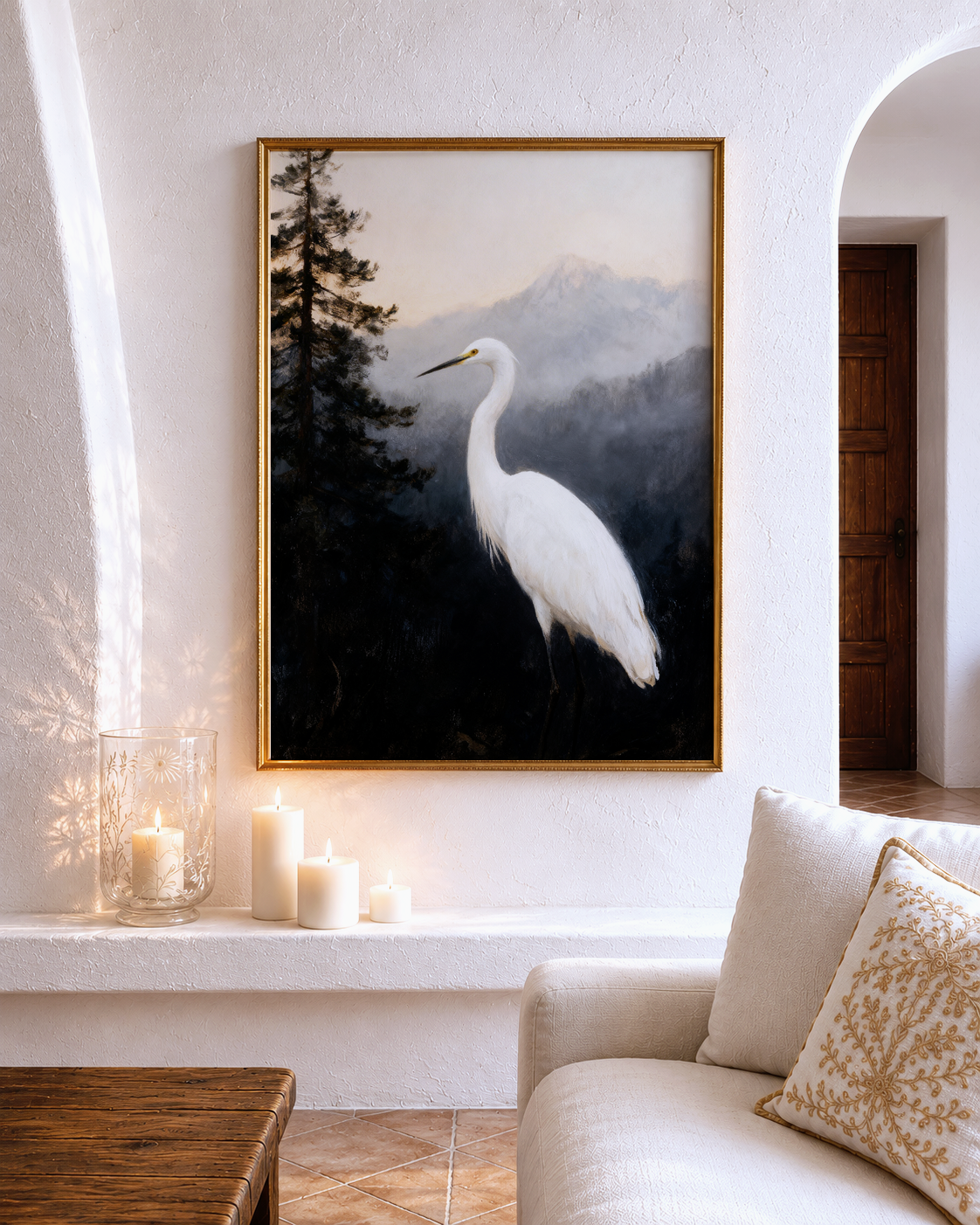 The Silent Heron – vintage-inspired fine art print by Maison Vintage, museum-quality wall art