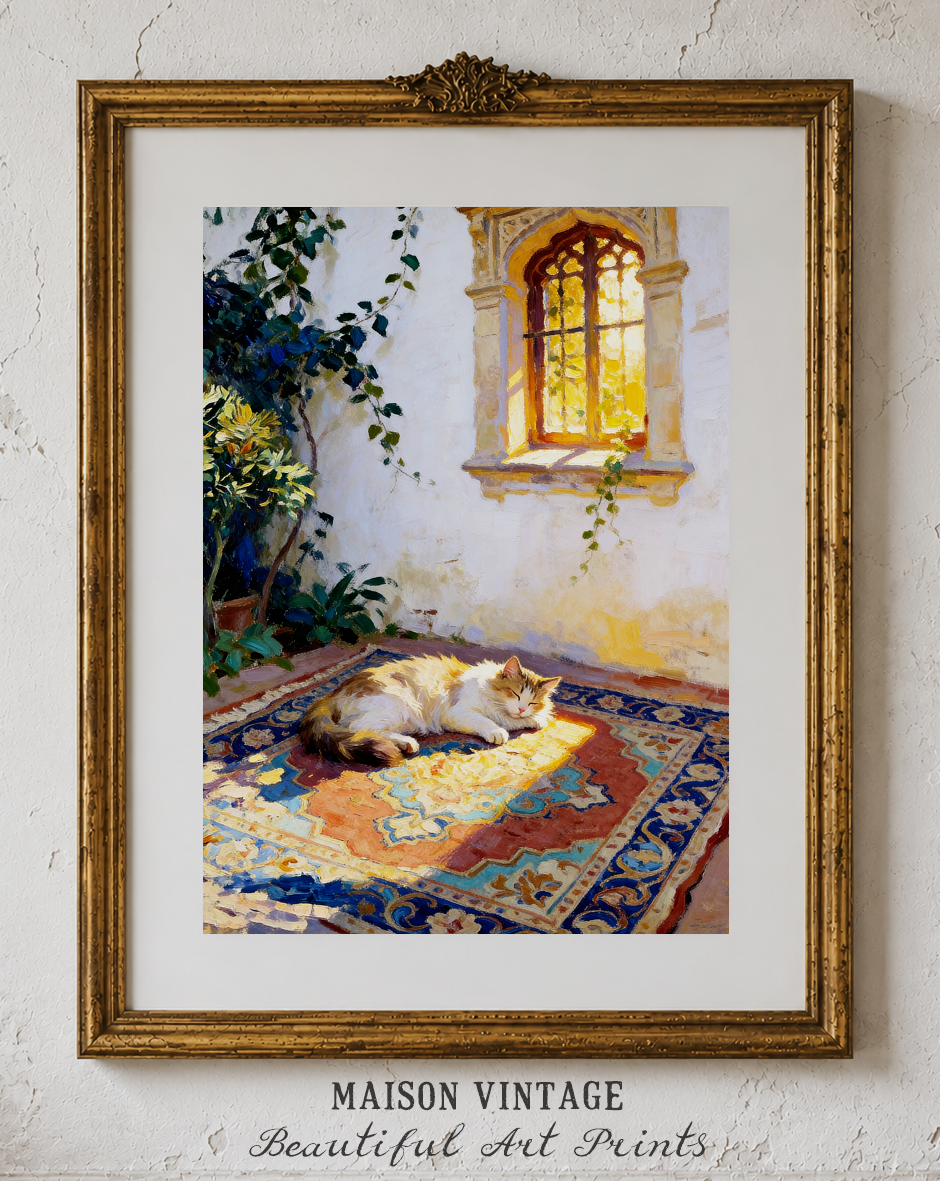 The Sleepy Cat – vintage-inspired fine art print by Maison Vintage, museum-quality wall art