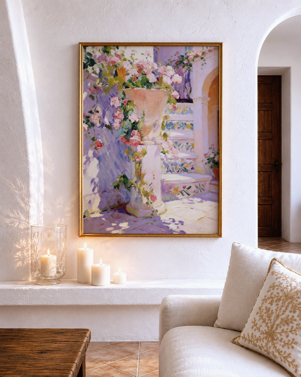 The Sunlit Courtyard – vintage-inspired fine art print by Maison Vintage, museum-quality wall art