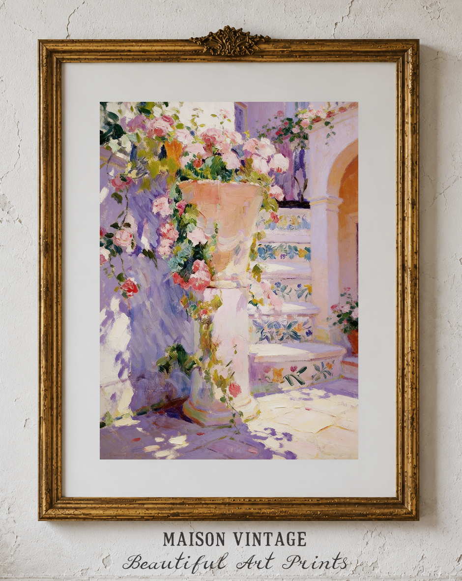 The Sunlit Courtyard – vintage-inspired fine art print by Maison Vintage, museum-quality wall art