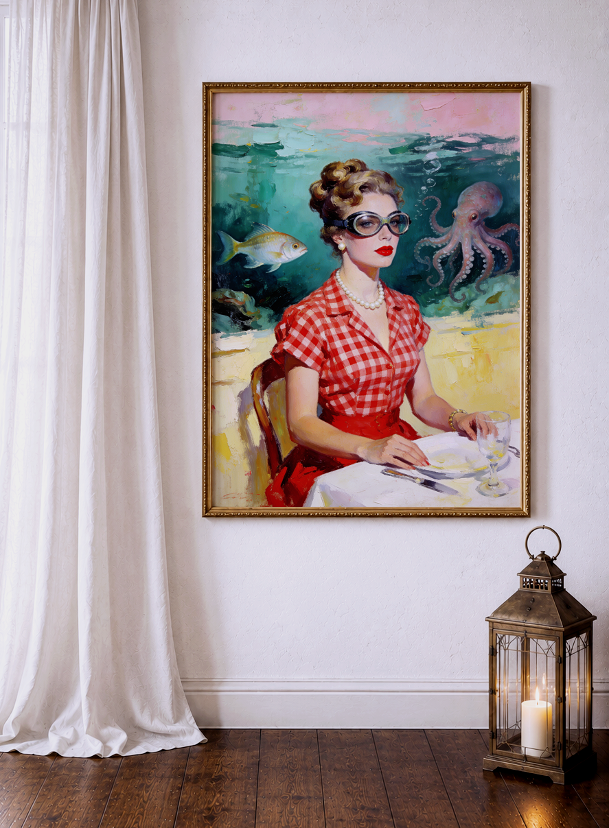 The Underwater Brasserie – vintage-inspired fine art print by Maison Vintage, museum-quality wall art