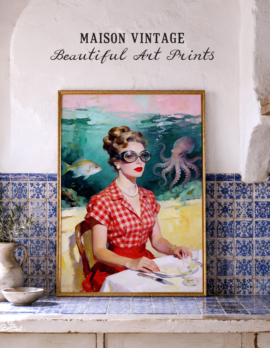 The Underwater Brasserie – vintage-inspired fine art print by Maison Vintage, museum-quality wall art
