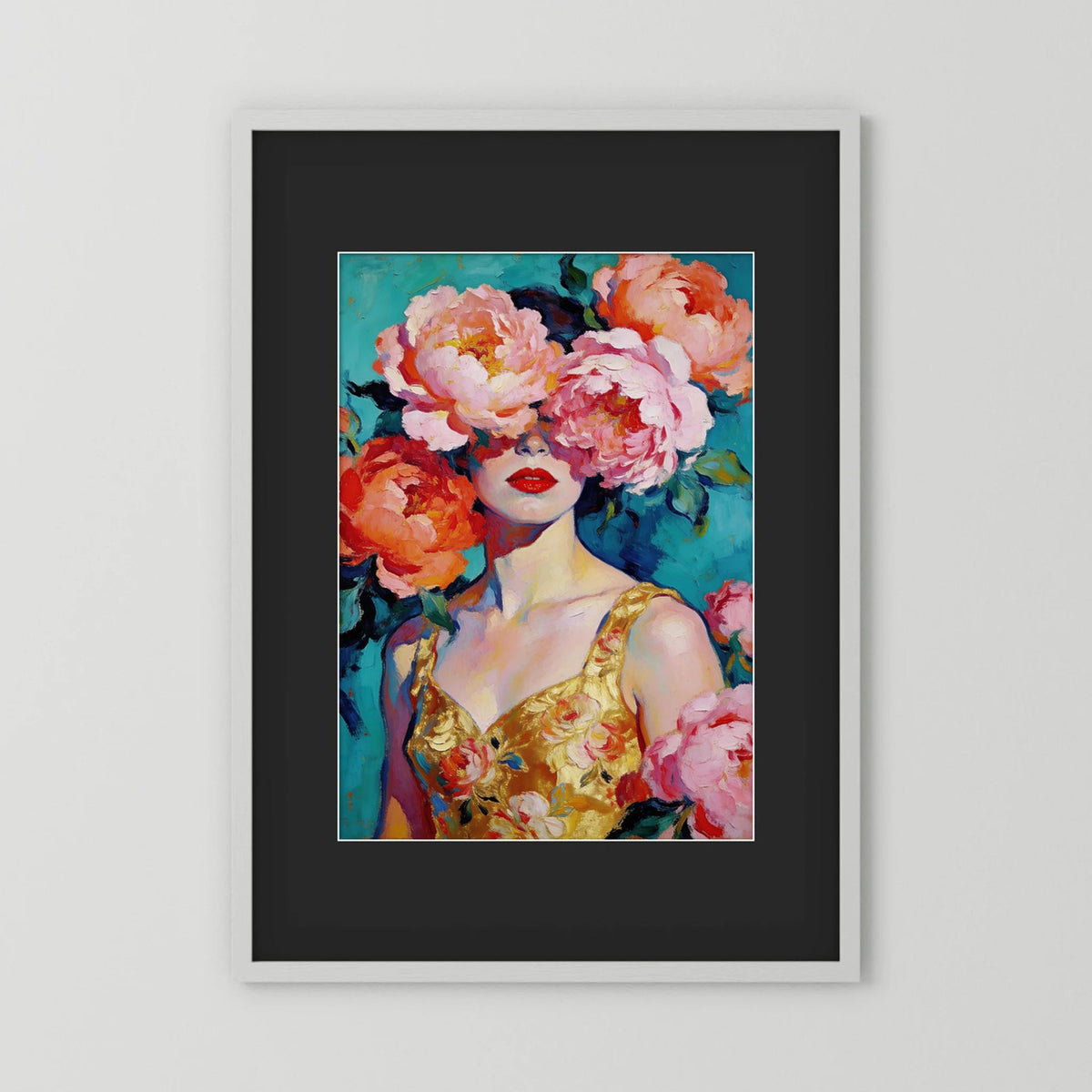 Behind the Peonies fine art print – vintage-inspired wall art by Maison Vintage displayed in an interior