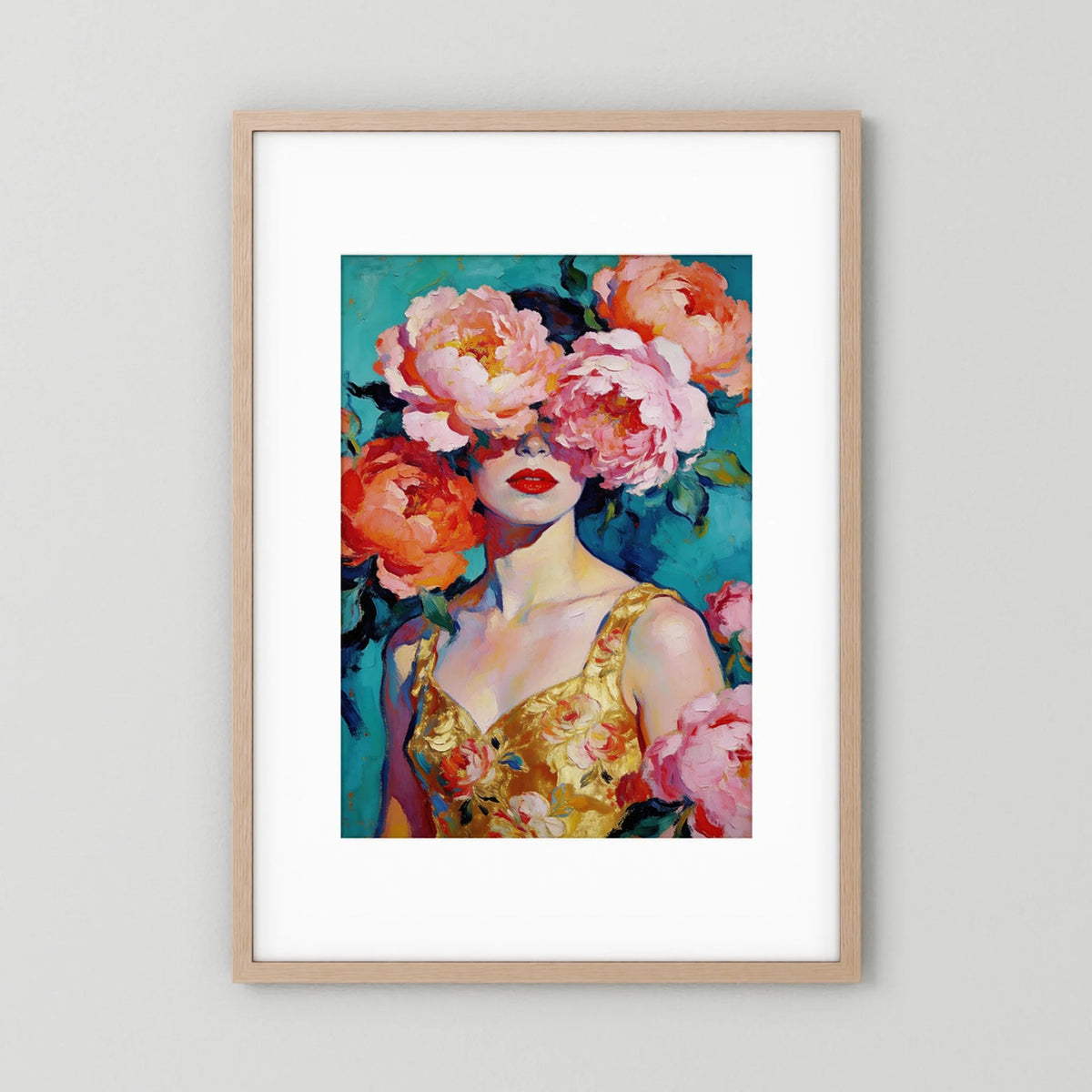 Behind the Peonies fine art print – vintage-inspired wall art by Maison Vintage displayed in an interior
