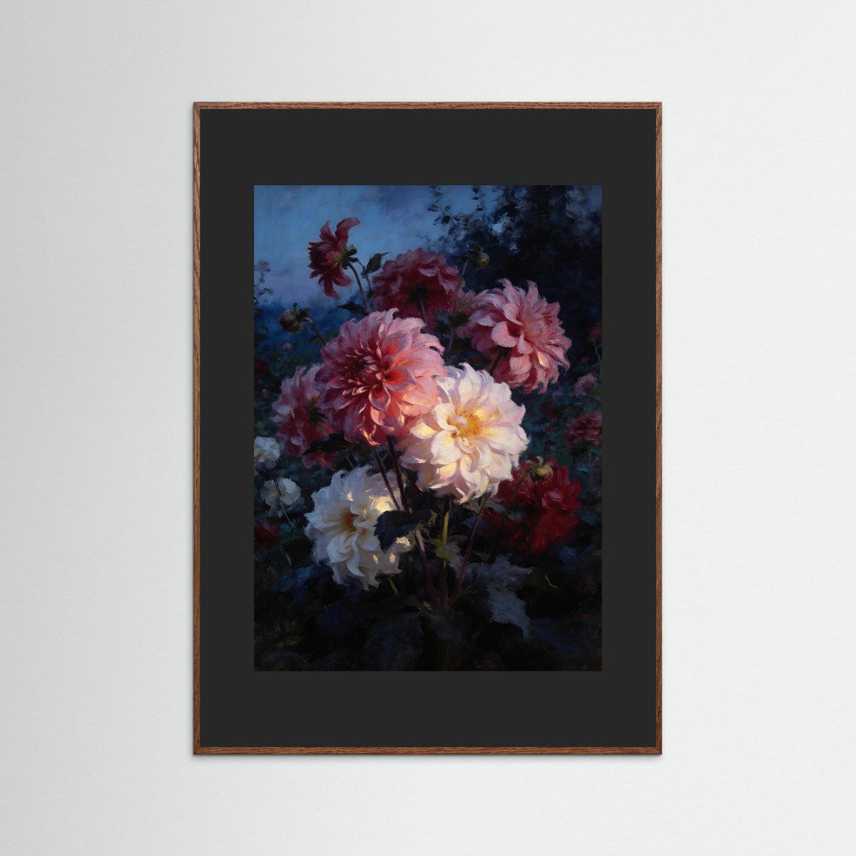 Nocturne for Dahlias fine art print – vintage-inspired wall art by Maison Vintage displayed in an interior