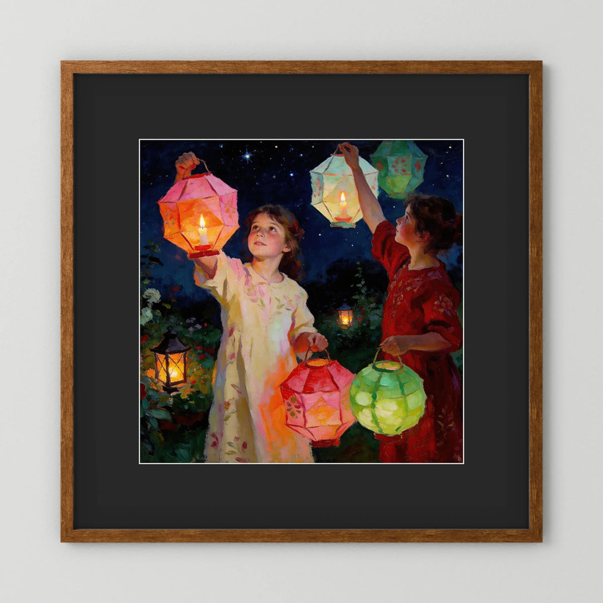 Lanterns Beneath The Stars fine art print – vintage-inspired wall art by Maison Vintage displayed in an interior