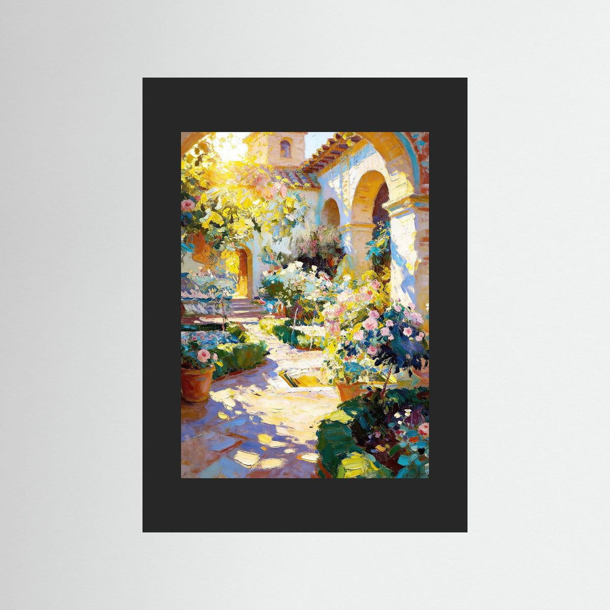 Golden Light Through the Arches fine art print – vintage-inspired wall art by Maison Vintage displayed in an interior