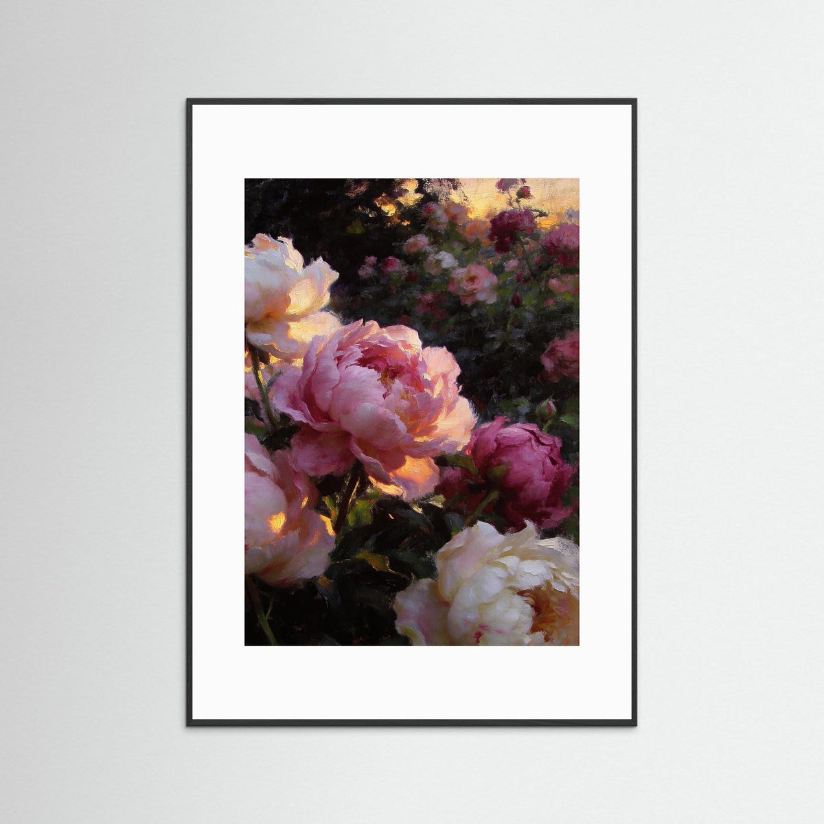 A Symphony of Peonies fine art print – vintage-inspired wall art by Maison Vintage displayed in an interior