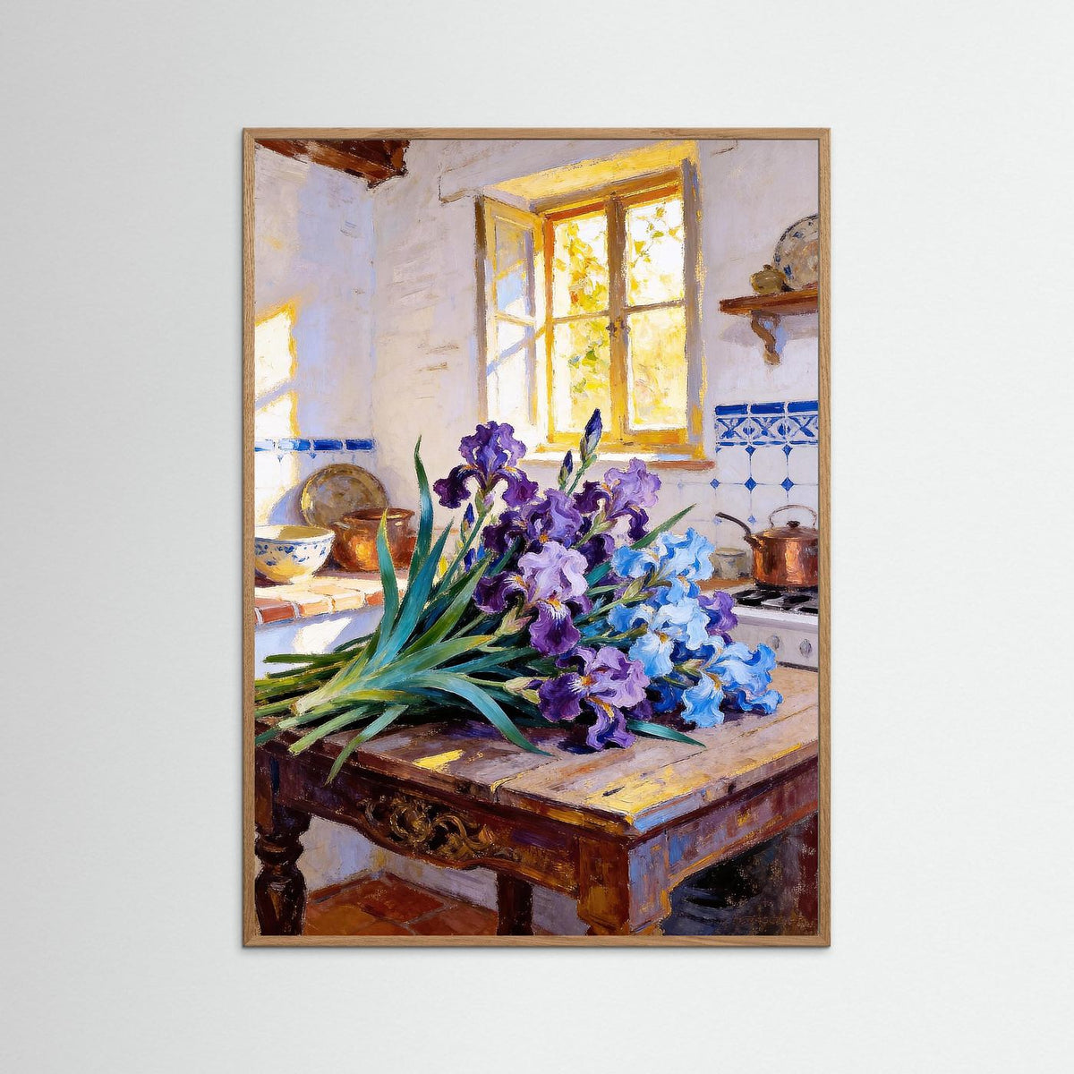 The Blue Irises fine art print – vintage-inspired wall art by Maison Vintage displayed in an interior