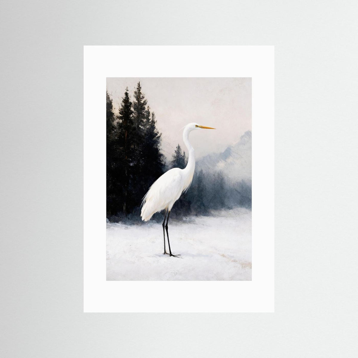 The Heron in Winter Light fine art print – vintage-inspired wall art by Maison Vintage displayed in an interior