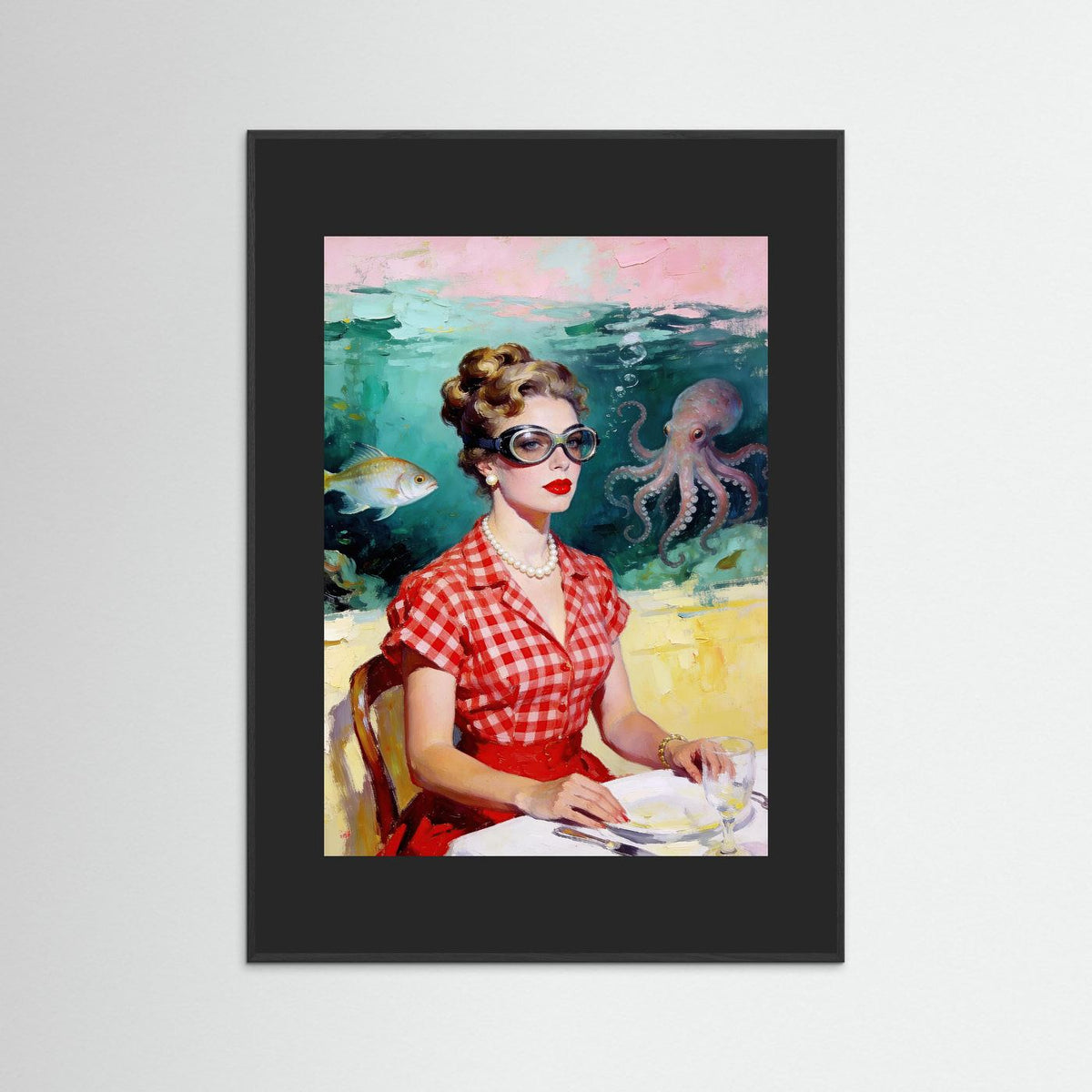 The Underwater Brasserie fine art print – vintage-inspired wall art by Maison Vintage displayed in an interior