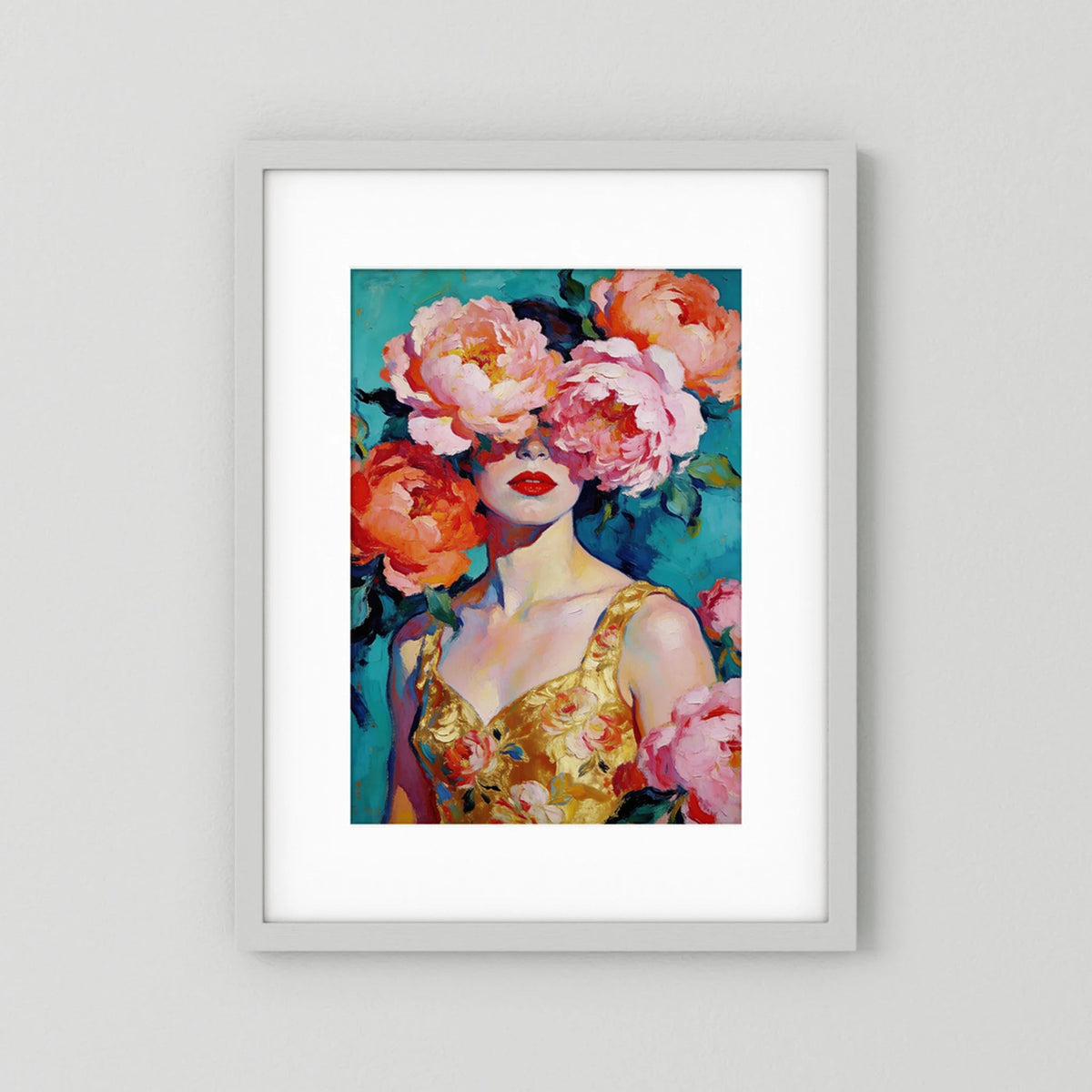 Behind the Peonies fine art print – vintage-inspired wall art by Maison Vintage displayed in an interior