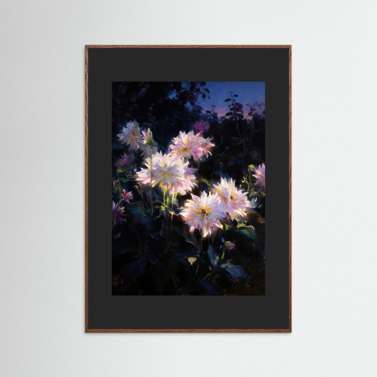 Moonlight Dahlias fine art print – vintage-inspired wall art by Maison Vintage displayed in an interior