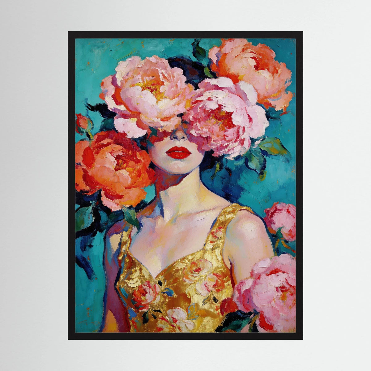 Behind the Peonies fine art print – vintage-inspired wall art by Maison Vintage displayed in an interior