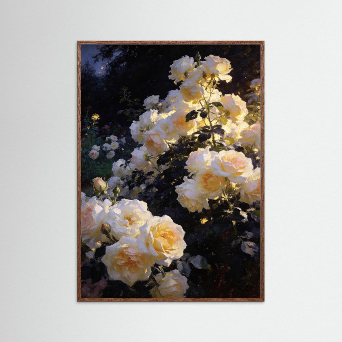 Golden Roses at Nightfall fine art print – vintage-inspired wall art by Maison Vintage displayed in an interior