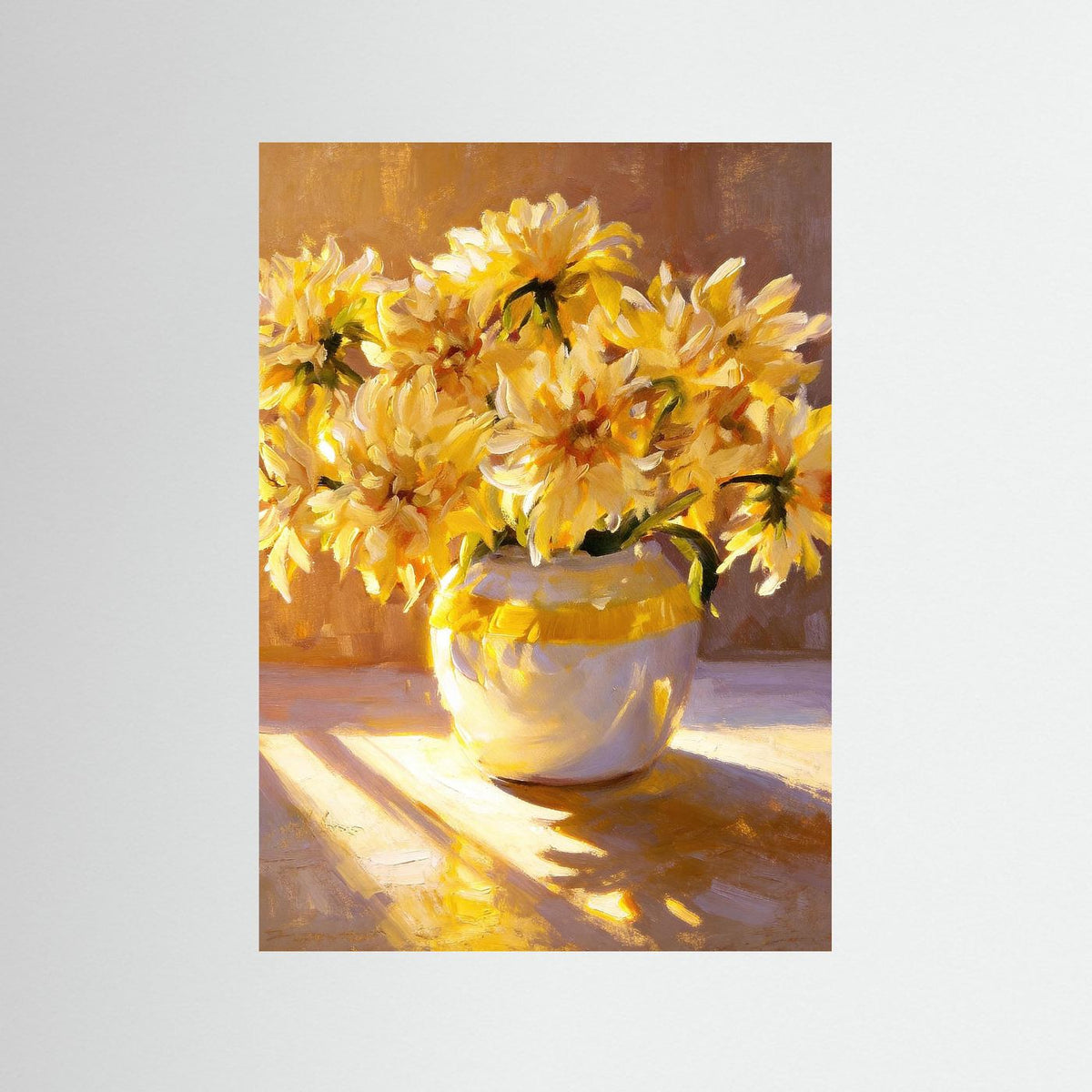 Golden Morning Dhalias fine art print – vintage-inspired wall art by Maison Vintage displayed in an interior