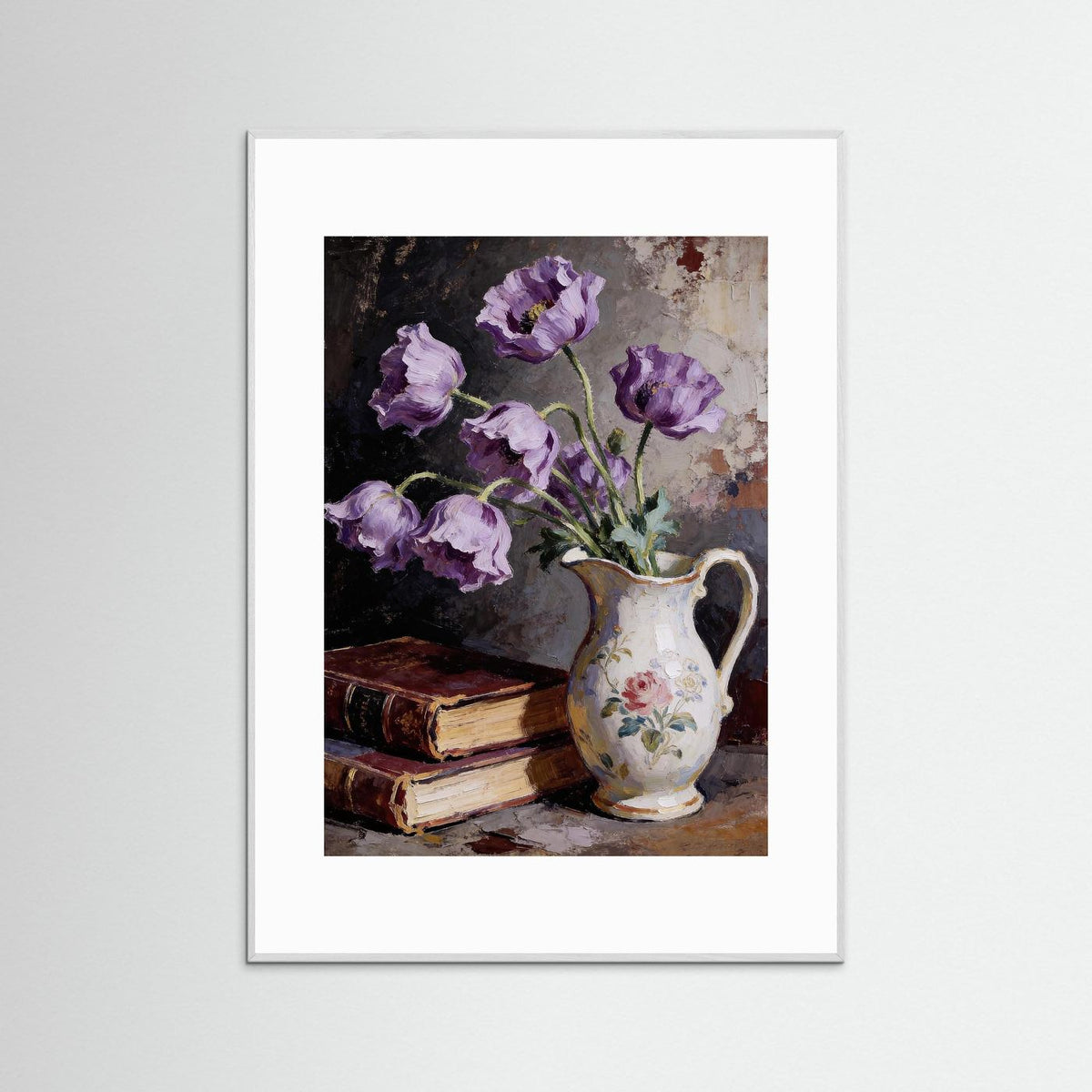 Anemones and Old Books fine art print – vintage-inspired wall art by Maison Vintage displayed in an interior