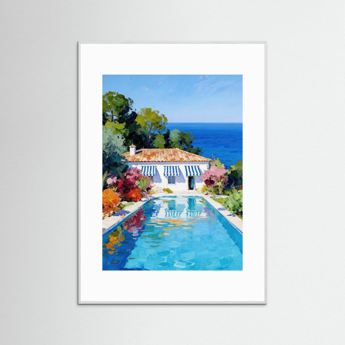 The Blue House on the Riviera fine art print – vintage-inspired wall art by Maison Vintage displayed in an interior