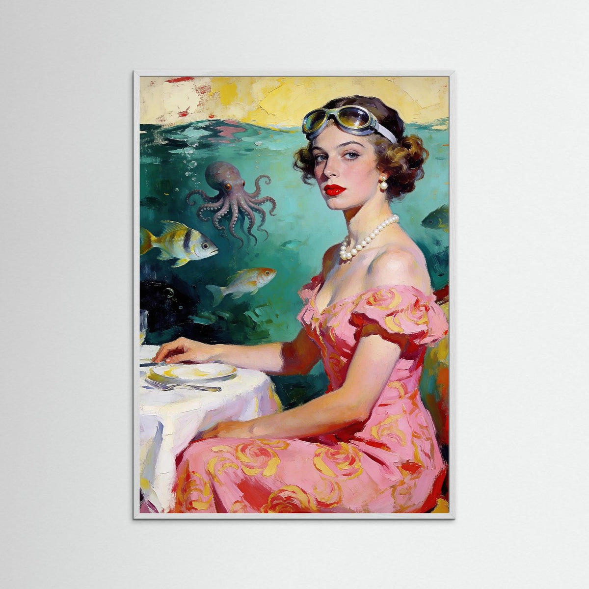The Underwater Supper Club fine art print – vintage-inspired wall art by Maison Vintage displayed in an interior