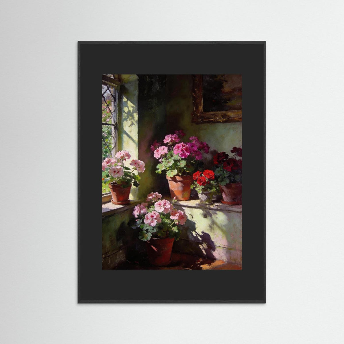Geraniums By The Window fine art print – vintage-inspired wall art by Maison Vintage displayed in an interior