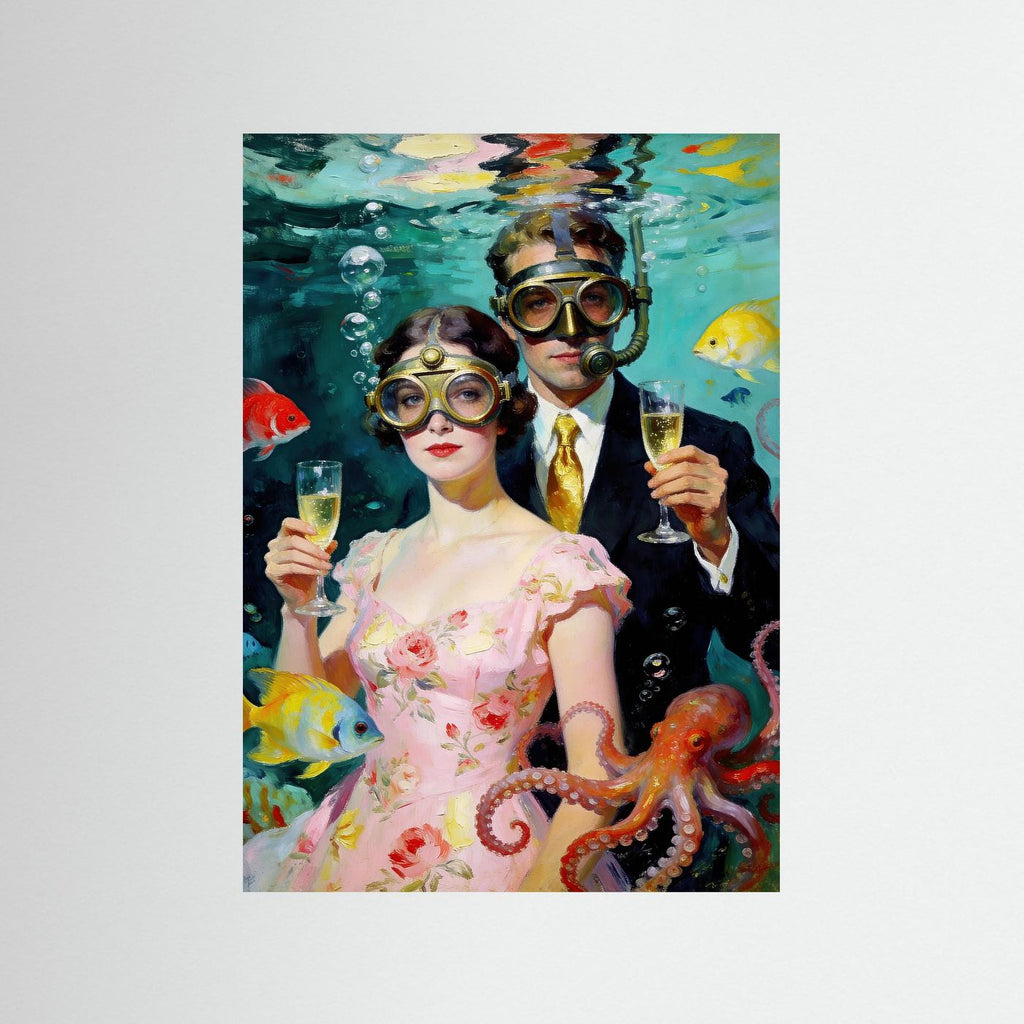 The Underwater Soirée fine art print – vintage-inspired wall art by Maison Vintage displayed in an interior
