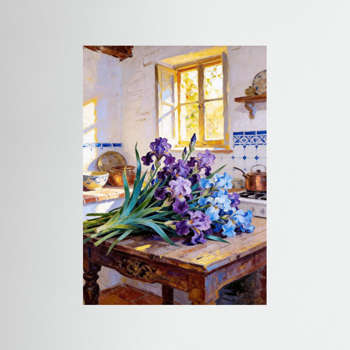 The Blue Irises fine art print – vintage-inspired wall art by Maison Vintage displayed in an interior