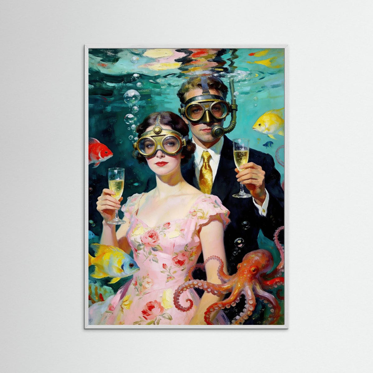 The Underwater Soirée fine art print – vintage-inspired wall art by Maison Vintage displayed in an interior
