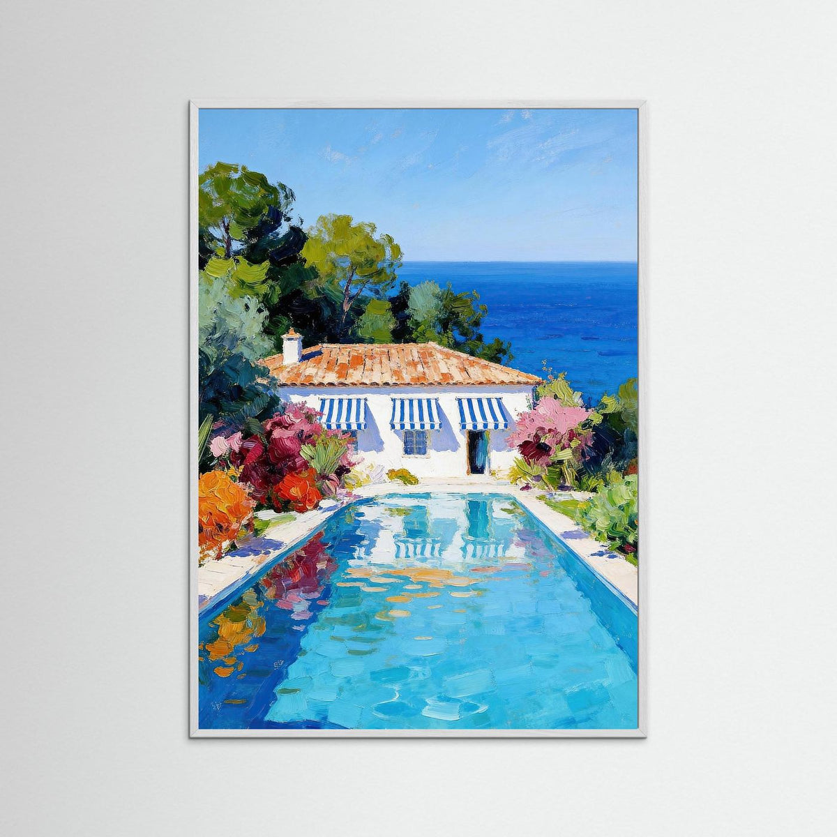 The Blue House on the Riviera fine art print – vintage-inspired wall art by Maison Vintage displayed in an interior