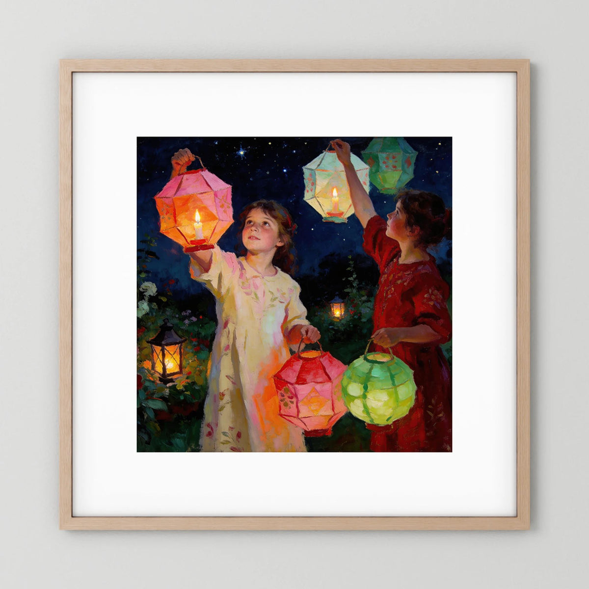 Lanterns Beneath The Stars fine art print – vintage-inspired wall art by Maison Vintage displayed in an interior